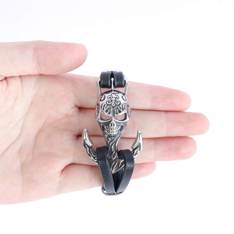 HAQUIL Anchor Jewelry Skull Anchor Leather Bracelet for Men (AD) - Image 2
